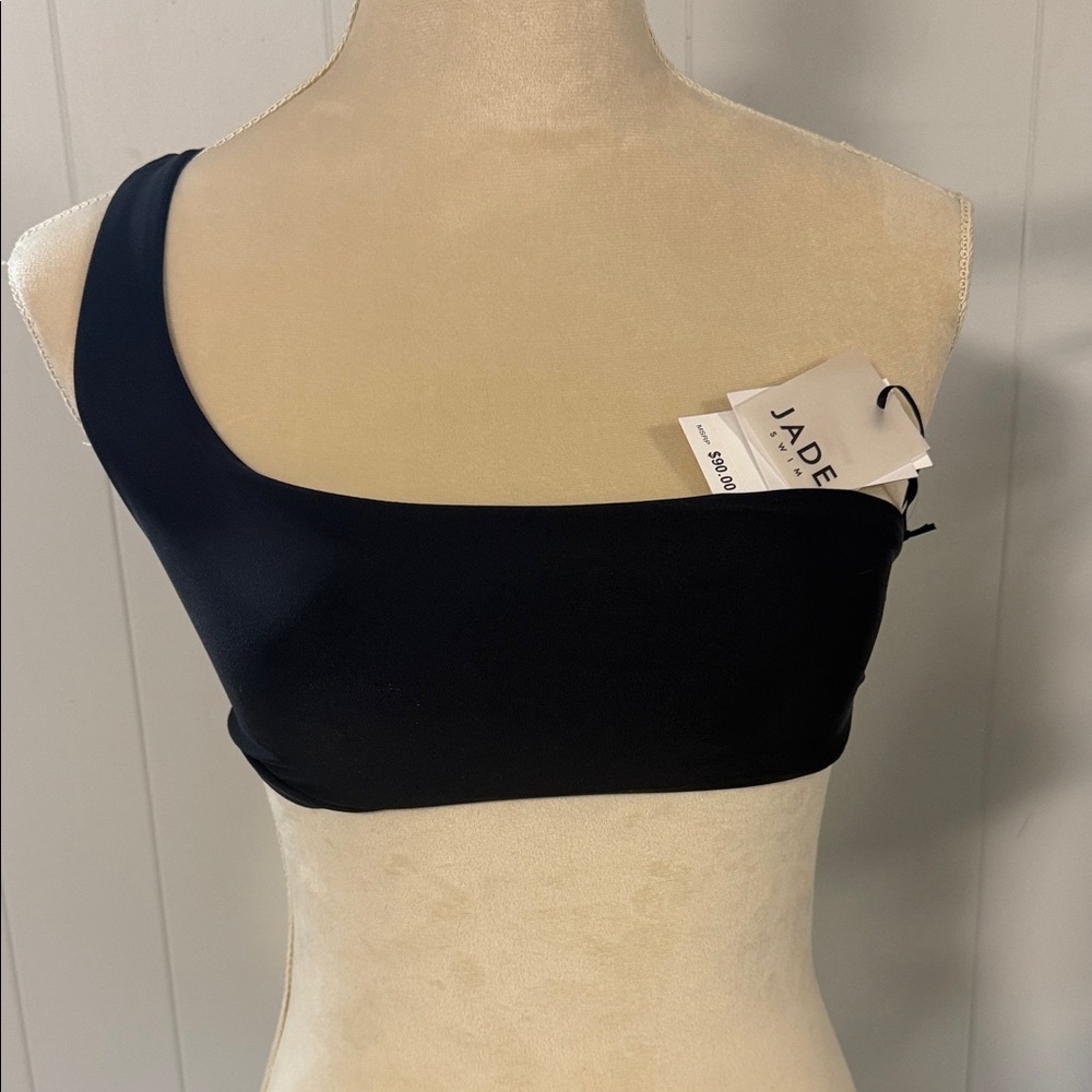 Jade Asymmetric One-Shoulder Black Swim Top Small NWT Apex